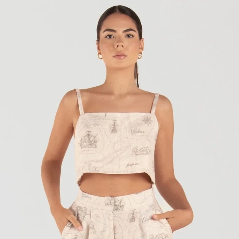 NWT Ashley Stambouli Chloe Linen Crop Top Tank Sailor Nautical Coastal
